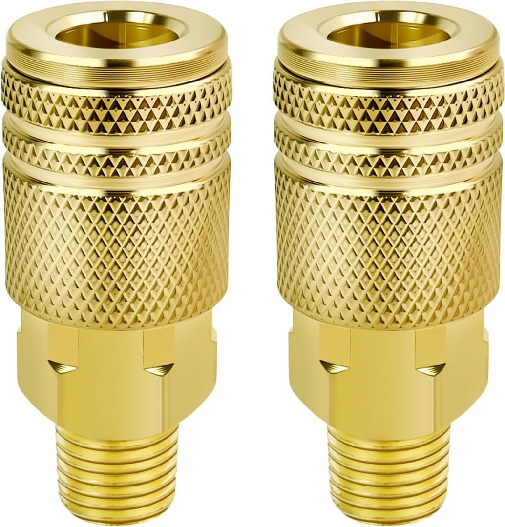 2 Packs 1/4" NPT M-Style Air Coupler Quick Connect Fittings - High Flow Brass Couplers for Air Compressors, Tools, and Accessories - Air Hose Coupler And Fittings
