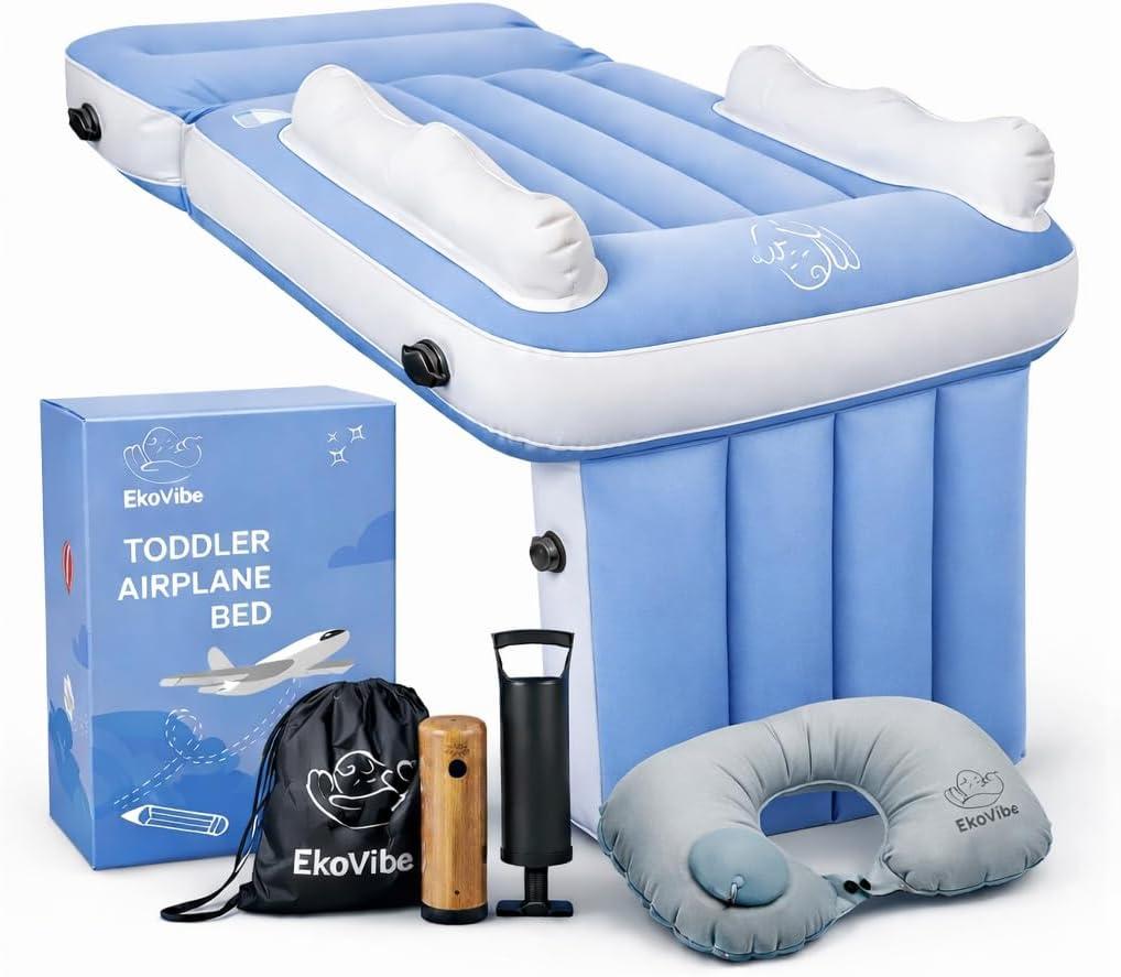 Inflatable Airplane Travel Bed for Toddlers | Portable Baby Seat Extender with Electric Pump | Baby Portable Travel Accessory | Infant Travel Bed Toddler Airplane Bed.