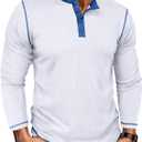 UOUA Men's Henley Shirts Long Sleeve Waffle T-Shirts Casual Button Comfortable Basic Tops White 2XL