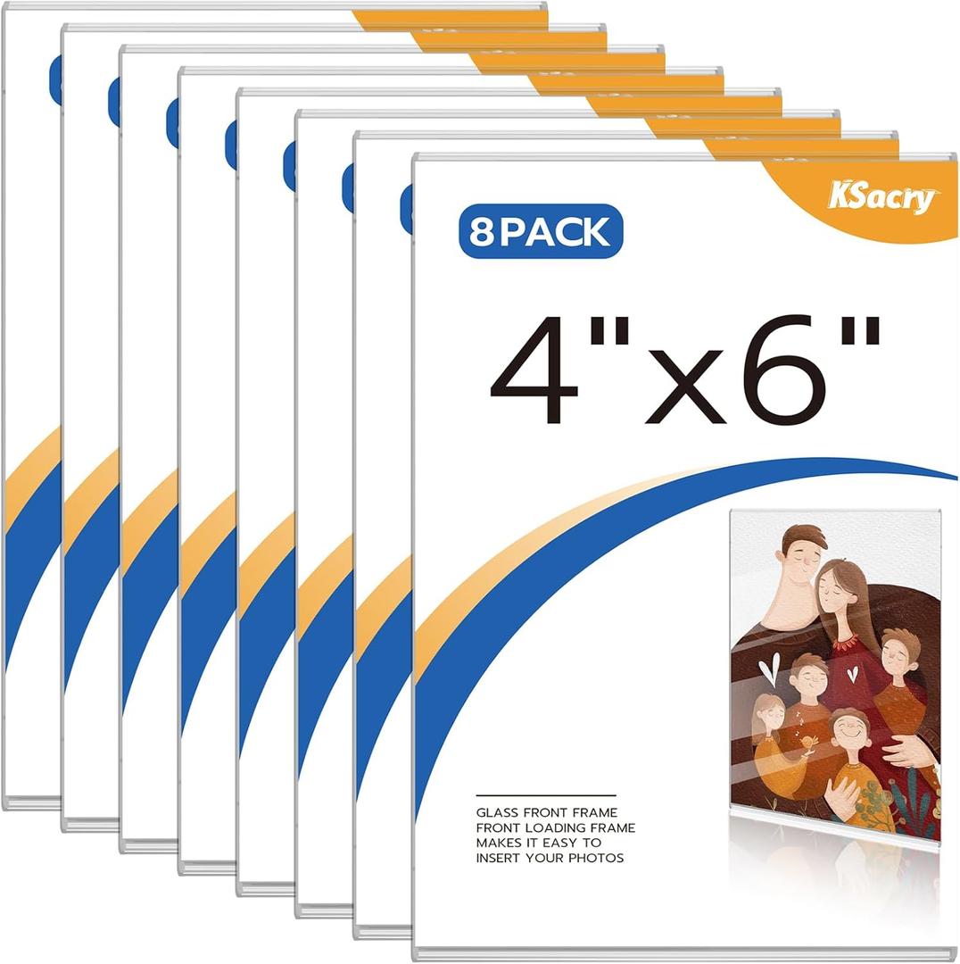 KSacry 8 Pcs Acrylic Sign Holder 4 x 6, Vertical Wall Mount Sign Holders with Adhesive, Clear Plastic Frames Paper Display Sign Holders for Office, Home, Store, Restaurant - No Drilling