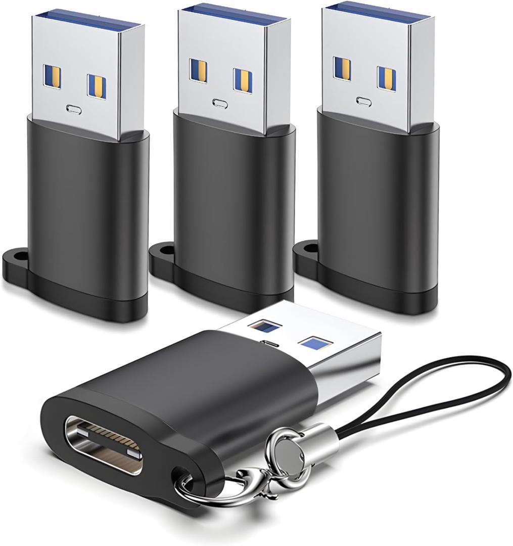 USB to USB C 3.0 Adapter 4 Pack, Type C to USB A Converter,USB-C Female to USBS Male, Compatible for Apple MacBook Pro, Mac Book, iPad, iPhone 16 15 14 13 12 Pro Max Samsung Galaxy S20-S23 More Black
