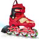 Adjustable Kids Inline Skates for Boys Girls with Full Light Up Wheels - Roller Skates for Kids Ages 6-12, Toddler Ages 3-5, Youth Women Beginners Outdoor Indoor (Red) L