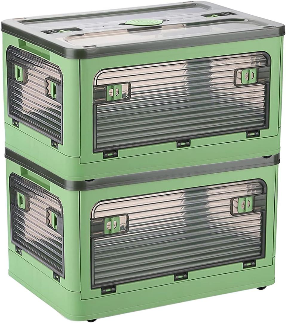Collapsible Storage Bins with Lids, Closet Organizers, Dorm Room Essentials, 8.2Gal Folding Storage Box (Green 2 Pack)