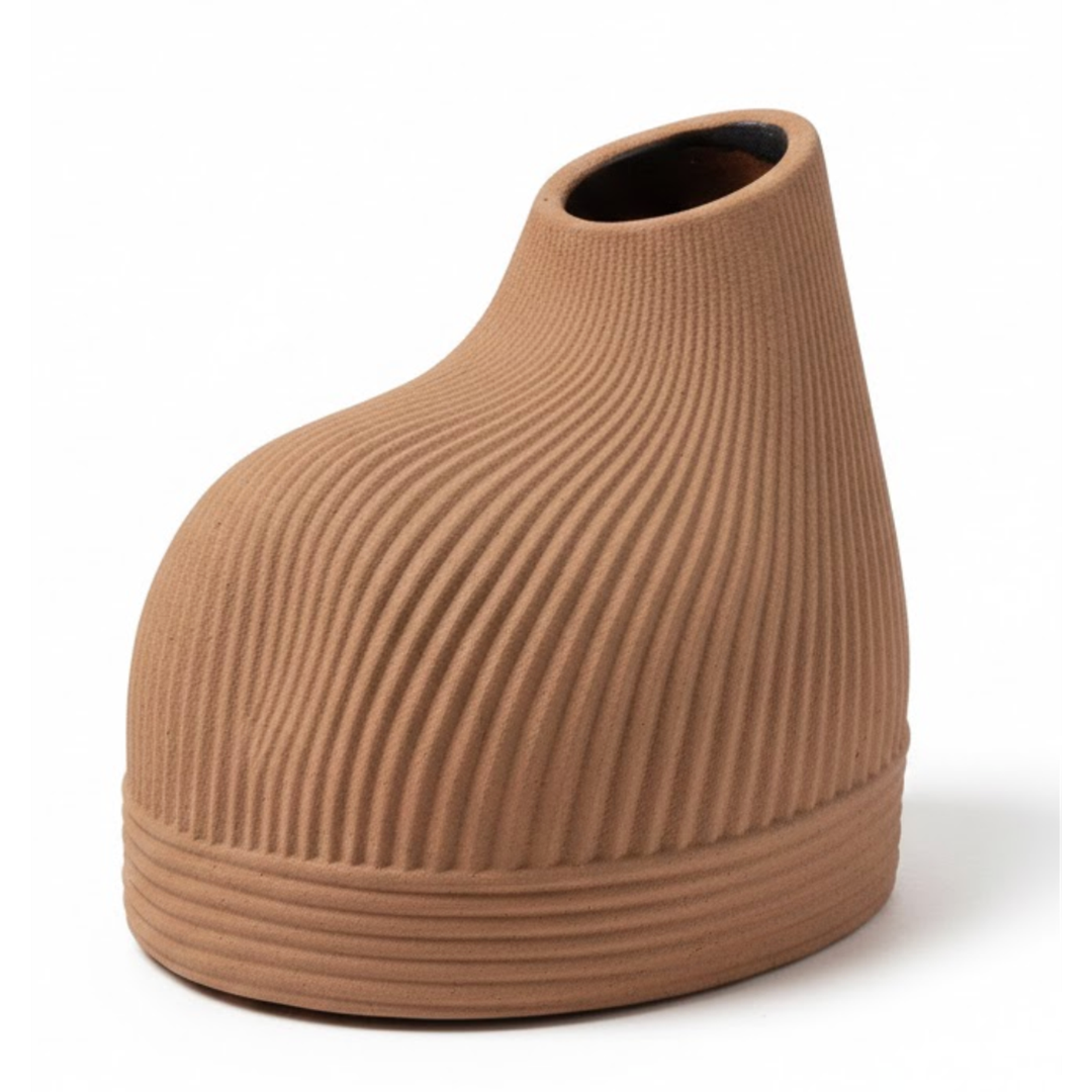 Ceramic Small Flower Vase Floral Container Modern Aesthetic Table Centerpiece Tabletop Ornament for Entrance Desk Housewarming Gift, Brown (Terracotta)