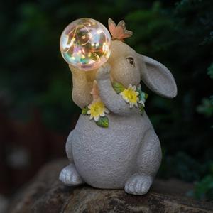 MININOVA Solar Garden Decor Lights Rabbit Statue with Bubble Ball Waterproof Decorations Cute Bunny Figurine for Outside Spring Yard Housewarming Mother Gifts for Women (Stone)