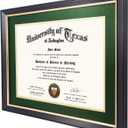 GMFrames 11x14 Wood Diploma Frame with Green Mat or Display 14x17 Certificates without Mat,UV Protection Acrylic,Deep Brown Finish with Gold Trim