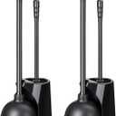 Qaestfy Toilet Plunger and Brush Set for Bathroom Cleaning, 2-in-1 Long Handle Toilet Bowl Brush with Stiff Bristles & Powerful Plunger, Space-Saving Holder (Pack of 2)