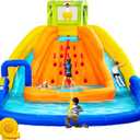 WELLFUNTIME Inflatable Water Slide, Bounce House with Water Bucket, Deep Pool, Climbing Wall with Rope, Bouncy Castle with Air Blower, 164 X 146 X 105 Inches