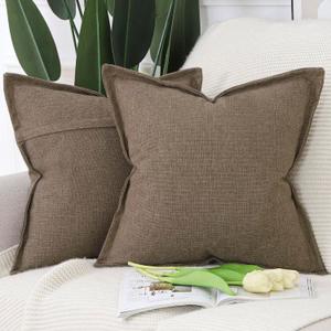 MADIZZ Set of 2 Linen Throw Pillow Covers with Broad Edge Soft Boho Decorative Pillow Cases for Sofa Bedroom Modern Pillow Shell 24x24 Inch Brown