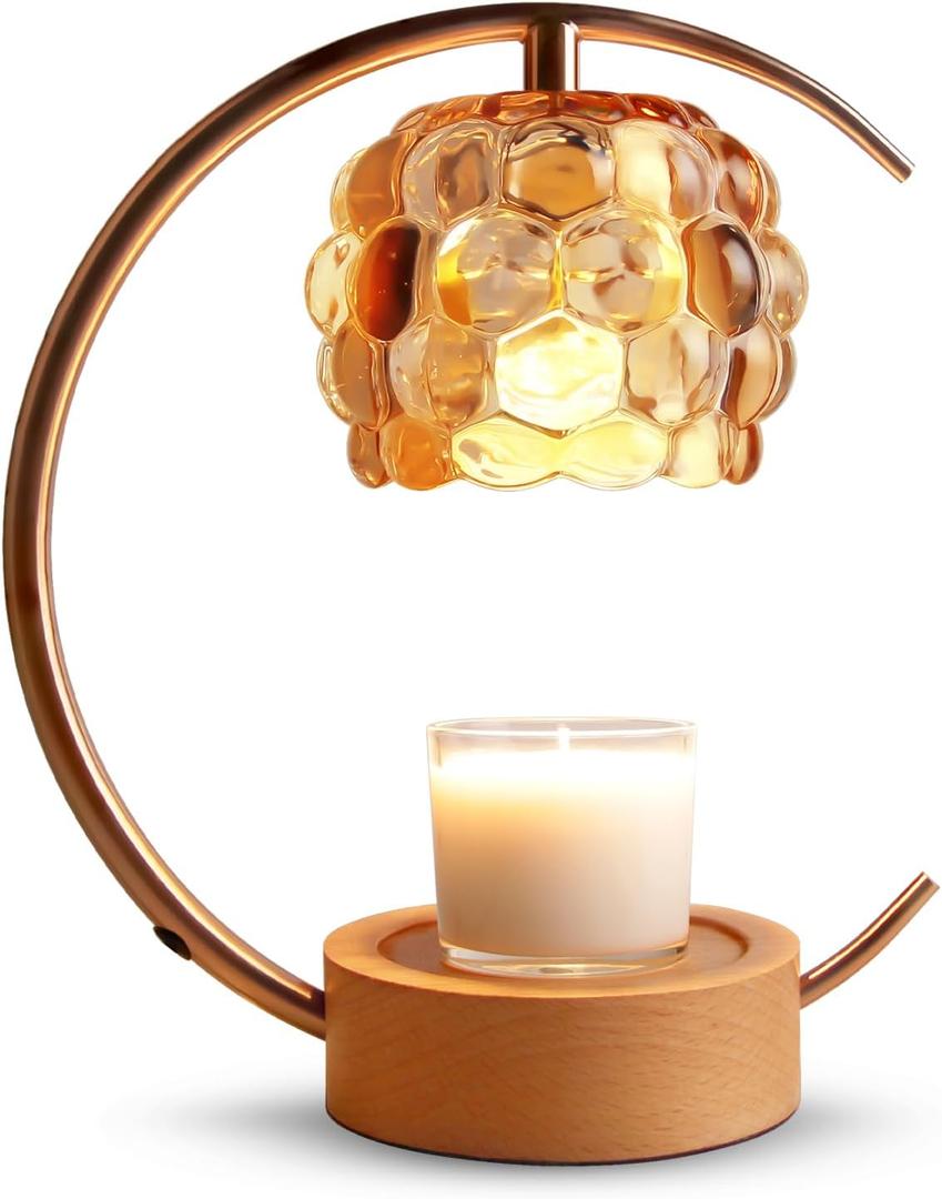 Candle Warmer Lamp,Electric Candle Lamp Warmer with Timer and Dimmer,Wax Melt Warmer with 2 Bulbs for Jar Candles for Home Bedroom Decor (Gold)