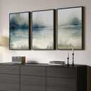 Large Framed Abstract Landscape Wall Art, 3 Piece Blue Watercolor Canvas Prints Paintings Artwork for Walls, Misty Lake Mountain Nature Pictures for Living Room Entryway Bedroom Wall Decor 20x30 In