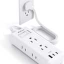 Flat Plug Extension Cord, 10ft Ultra Thin Flat Power Strip - 6 Outlets 3 USB Ports (2 USB C) 3 Side Outlet Extender, Power Strip with No Surge Protection for Cruise, Travel, Dorm Essentials