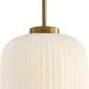 KCO Lighting Ribbed Milk Glass Flush Mount Light Gold and White Ceiling Lights Brass Kitchen Lighting Fixtures Small Globe Semi Flush Mount Ceiling Light for Hallway Stairway