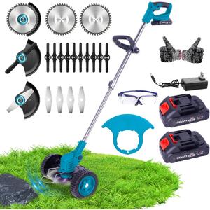 Weed Wacker Cordless Adjustable Weed Eaters 3 in 1 Electric String Trimmer Lawn with Two Battery with Charger Comes with Multiple Blades for Yard, Green, Garden (Blue)