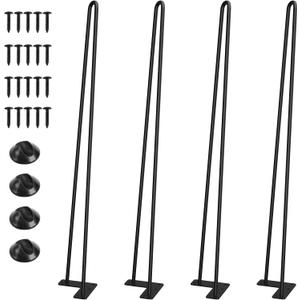 SMARTSTANDARD Hairpin Table Legs 24 Inch, 3/8" Solid Metal Legs for DIY Bench Desk Chairs Dining End Table - Set of 4, Carbon Steel Black Heavy Duty Furniture Legs with Rubber Floor Protectors