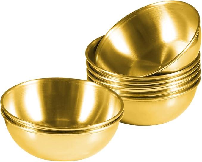 Nuogo 8 Pcs Gold Bowls 7.5 Inch Stainless Steel Mixing Bowls Decorative Esthetician Bowl for Facial Metal Serving Bowl for Holiday Birthday Party Wedding Baking Prepping Salad Fruit Soup