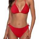 Zonsaoja Women String Bikini Set Halter Side Tie Two Piece Swimsuit Triangle Bathing Suits Red L