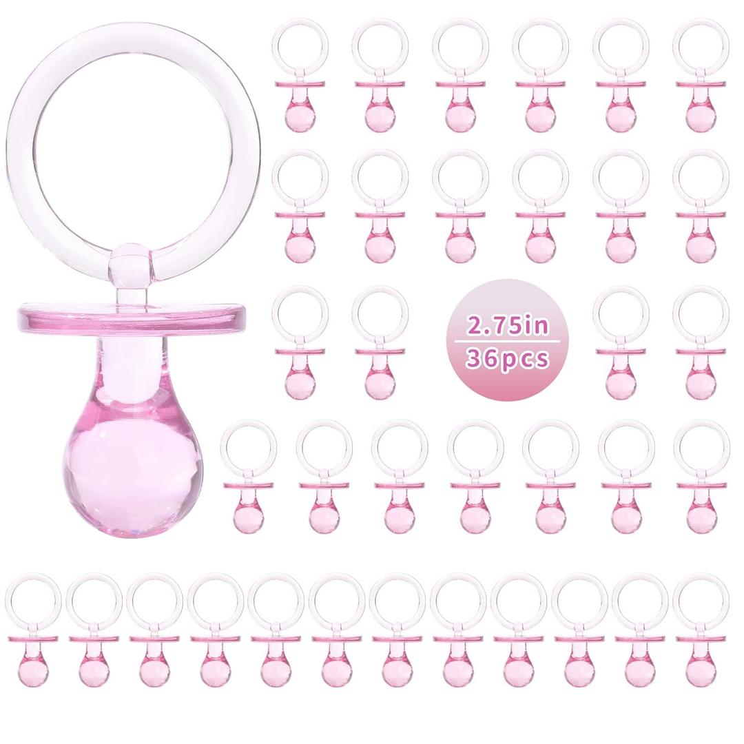 Pacifiers for Baby Shower Game, 36PCS Plastic Pacifiers for Baby Shower Decoration DIY, Large Size Baby Shower Pacifiers, Gender Reveal Party Table Scatter/Hunt Baby Shower Game Props(Pink, 2.75 in)