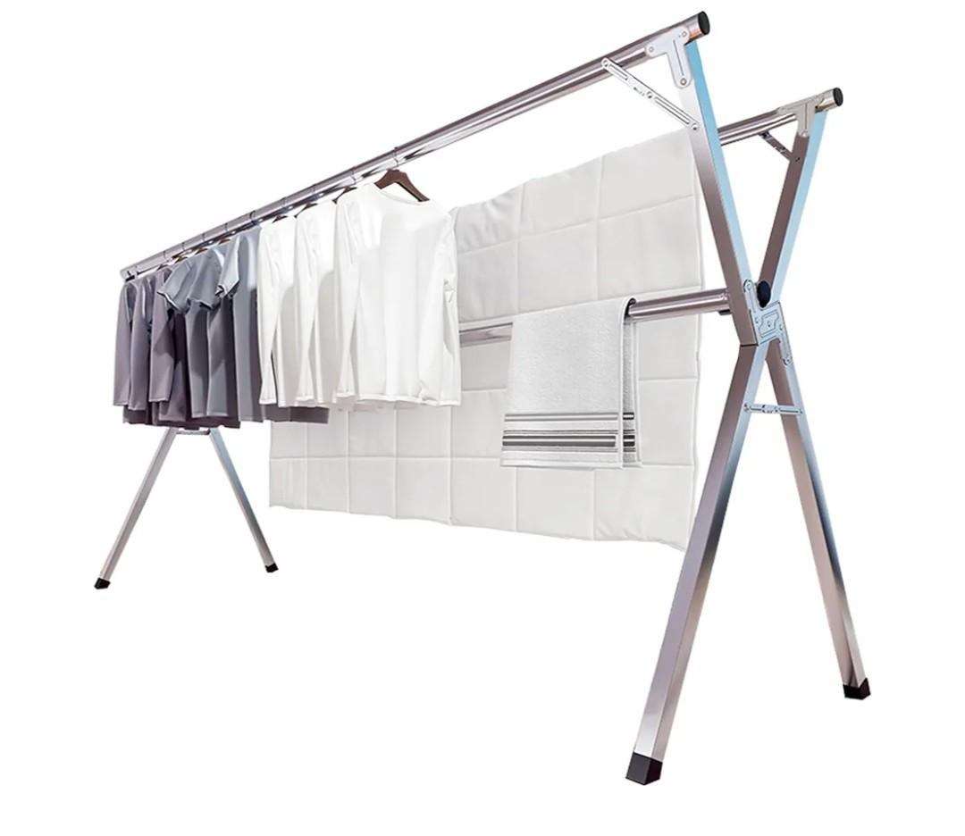 JAUREE 79 Inches Clothes Drying Rack, Drying Rack Clothing Folding Indoor Outdoor, Heavy Duty Stainless Steel Laundry Rack, Foldable Portable Large Clothes Rack Garment Rack with 20 Windproof Hooks, Silver