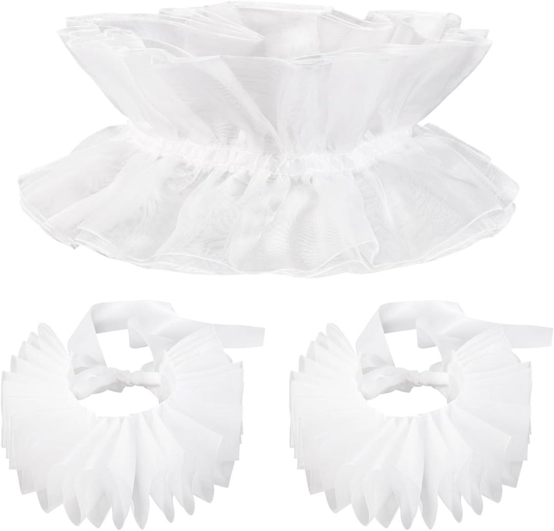 Mepase 3 Pcs Renaissance Clown Neck Ruffle Collar Elizabeth Wrist Cuffs Victorian Costume Halloween Cosplay Accessories