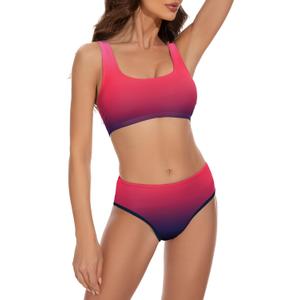 Beautikini Period Swimwear Two Piece Menstrual Leakproof Sporty Bikini Sets Bathing Suit Period Swimsuit for Teen Girls (X-Small, Pink Gradient)