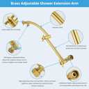 Hibbent Shower Head Extension Arm,16" Solid Brass Adjustable Extender with Lock Joint, Standard 1/2", Rise or Lower Rainfall and Fixed Shower Head, Height/Angle Adjustable Extension Arm, Brushed Brass