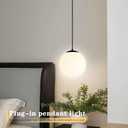 KoKo&Yukina 8" Globe Pendant Light Black Plug in Pendant Light Adjustable Hanging Lights with Plug in Cord Matte Black Finished with Milk Glass Lampshade for Bedroom Kitchen IslandBulb Included