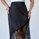 SOLY HUX Women's Satin Lace Maxi Skirt Y2k High Waisted Sheer Silk Party Going Out Long Skirts (Black, S)