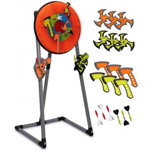 GIRAFFYCO Axe Throwing Game Set for Backyard, Target Stand with 6 Axes, 6 Throwing Stars & 6 Dart-Style Pieces, Indoor/Outdoor Yard Game for Kids, Teens, Adults & Family Play