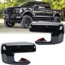 Replacement Side Mirror Cover Caps Compatible with 2021-2024 2025 Ford F150 F-150 Pickup Mirror Cap With Turn Signal Light (Black) Left and Right