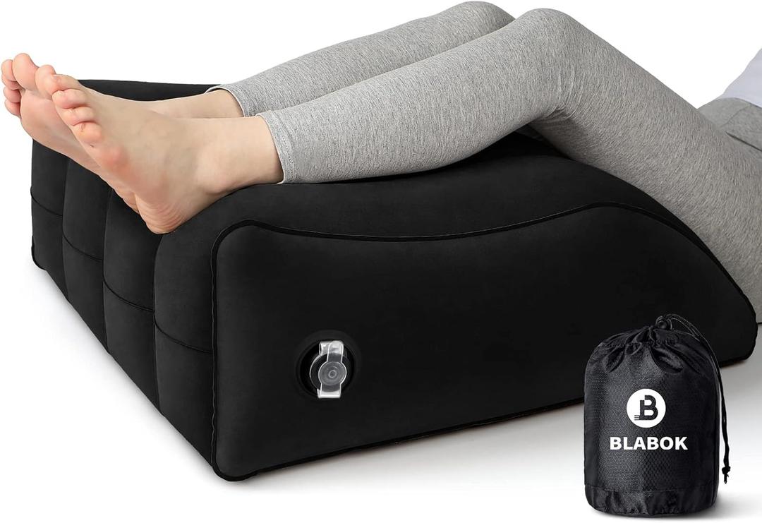 Wedge Pillow for Sleeping - Inflatable Leg Elevation Pillow for Swelling,Circulation,Leg & Back Pain Relief,Leg Support Pillow,Leg Wedge Pillows for After Aurgery,Hip,Foot,Ankle Recovery (Black) (Medium)