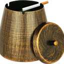 Outdoor Ashtray with Lid,Smokeless Ashtray for Cigarettes Cigars Outdoors Indoors,Rainproof Odorless Retro Metal Ash tray for Patio Home Indoors Outside Table Decor (Copper,X-Large)