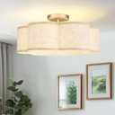 Semi Flush Mount Ceiling Lights, 6-Light 18" Gold Light Fixtures Ceiling Mount with Fabric Shade in Flower Shape, Drum Lighting Fixture for Nursery Bedroom Kitchen, AD-22007-6SF-GD-B, 18", Single Shade