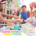 3 x 50 Pcs Easter Bunny Birthday Party Supplies 6.5 x 6.5 Inch Folded 3 Ply Bunny Birthday Disposable Paper Napkins for Easter Rabbit Egg Baby Shower Party Supplies