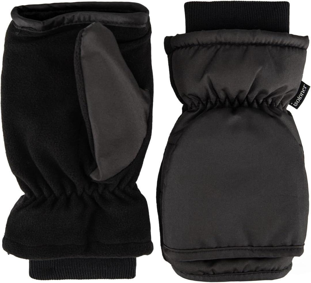 isotoner womens Water Repellent Touchscreen Iridescent Sleekheat Gloves and Flip Top Mittens (Small-Medium, Black)