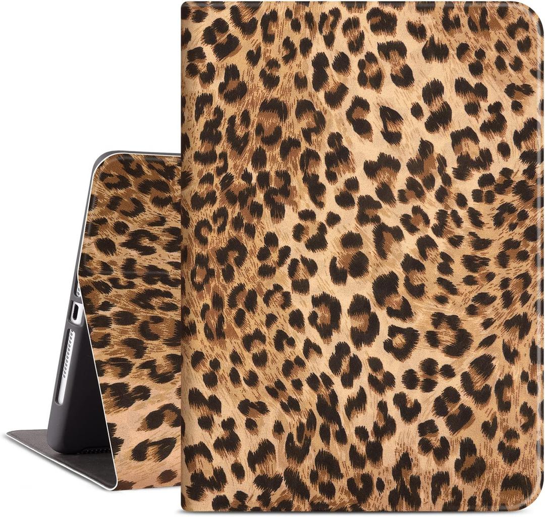 Lokigo Smart Leopard Case for iPad 9.7 Inch iPad 6th 5th Generation Cases, iPad Air 2Case, iPad AirCase, 2018 2017 iPadCase Multi-Angle Viewing Smart Protective iPad Cover 6th Generation-Brown