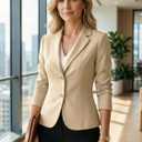 Allegra K Women's Work Office Blazer Stretch Lapel Collar Long Sleeve Jacket Suit Blazer (Teal, S)