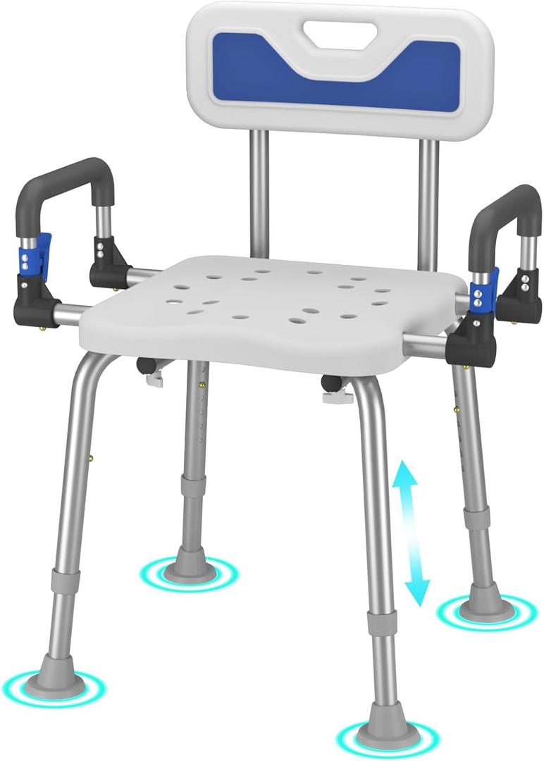 Ultra Wide Shower Chair with Armrests, Bath Bench, Bariatric Medical Safety Chairs, FSA/HSA 500 lb., Heavy Duty, Height-Adjustable for Elderly, Adults, Handicapped, and Disabled (chair without X-shaped fixed support)