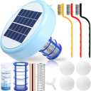 Qualirey Solar Pool Ionizer Automatic Floating Pool Cleaner, Water Ionizer with 4 Pcs Scum Collection Ball, for Above Ground and Inground Pools, up to 35, 000 Gallons (Blue,7.9 Inch)