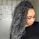 Faux Locs Crochet Hair 18 Inch Goddess Locs Ombre Grey Crochet Hair for Women 6 Packs Soft River Gray Pre Looped Braids with Curly Ends Boho Hippie Synthetic Hair Extensions, 1b/grey