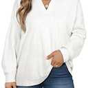 AlvaQ Sweatshirts for Women Plus Size 2025 Fall Winter Outfits Long Sleeve Drop Shoulder Oversized Pullover Jumper Tops White 4X-Large