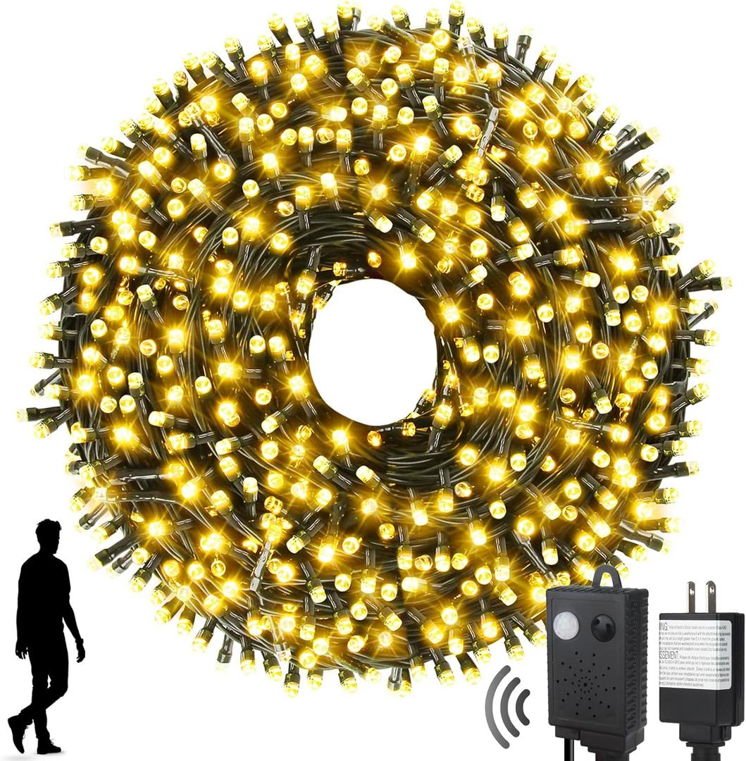 Motion Sensor Music Christmas Lights Outdoor Indoor, 108FT 300LED Christmas Tree Lights, Warm White Christmas String Lights for Tree Party Decorations