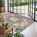 Washable 4x8 Hallway Runner Rug: Low Pile Soft Kitchen Rugs Wide Vintage Stain Resistant Carpet with Non-Slip Rubber Backing Thin Indoor Entryway Floor Decor Mat for Living Room Bedroom (Beige,4x8)