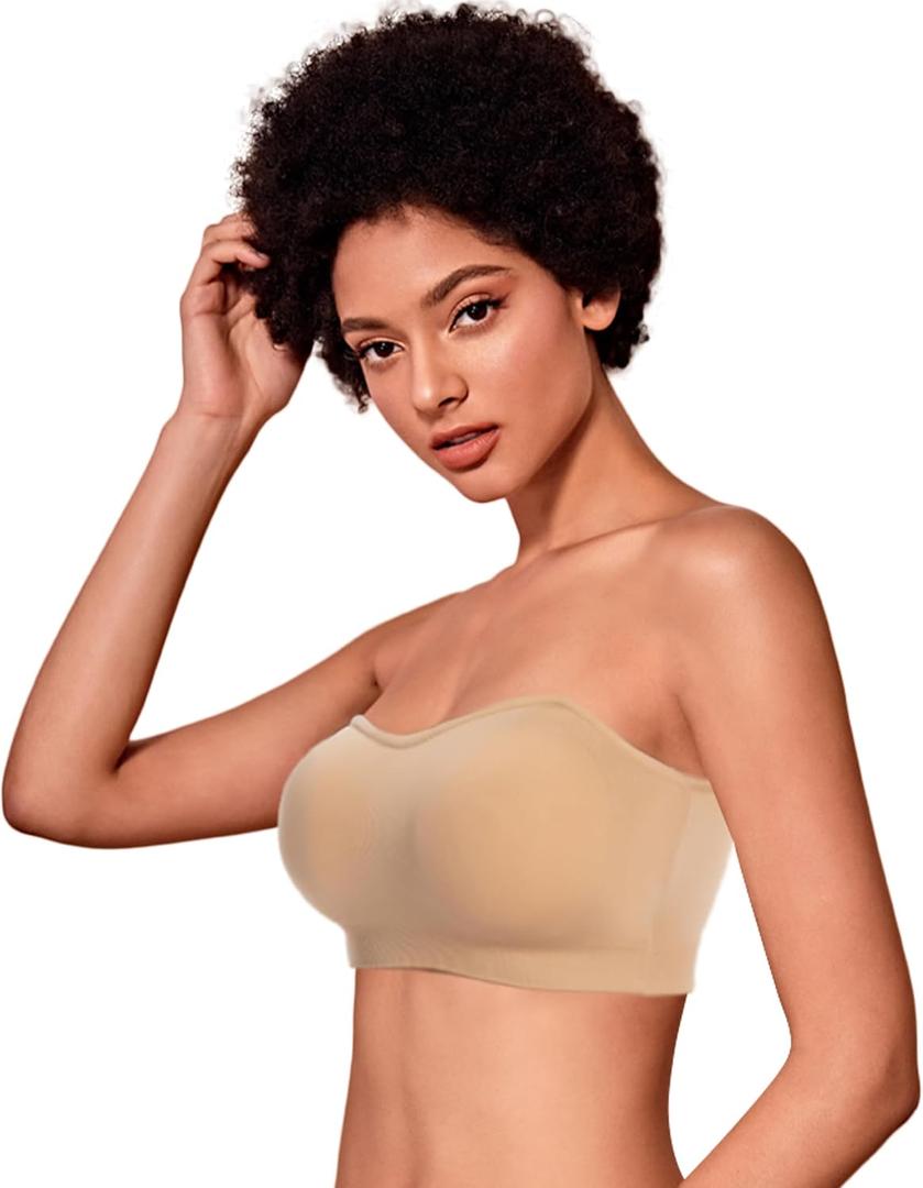 Strapless Bras for Women, Wirefree Non-Slip Seamless Strapless Bra Bandeau Tops for Women (M)