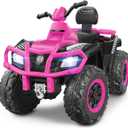 ELEMARA 24V 2 Seater Ride On ATV for Big Kids,4WD Off-Road Kids 4 Wheeler Ride on Toy,400W Motor with 5mph Max Speed,w/Bluetooth,LED Lights,Battery Powered Electric Car, Toddler Ride on Car,Pink