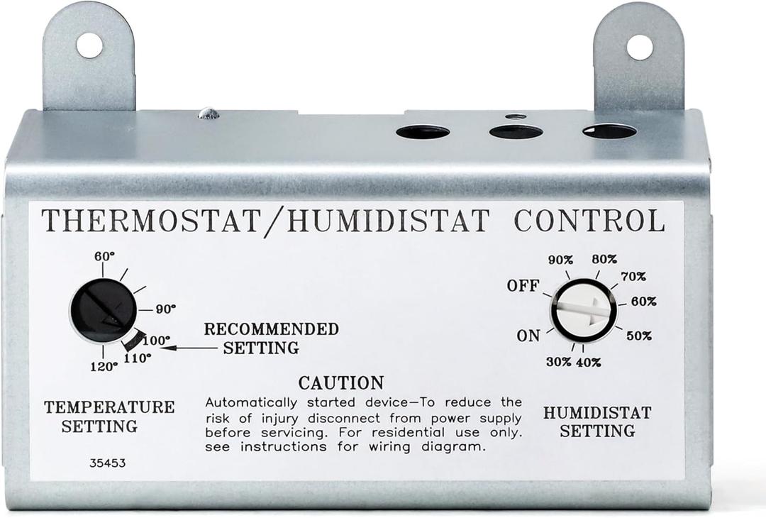 Attic Fan Thermostat and Humidistat, Adjustable Temperature and Humidity Controller 120V Thermostat Replacement for Power Attic Ventilators, Greenhouse Fan and Exhaust Fan