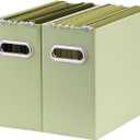 Oterri File Organizer, 2 Packs Small Storage Box, Cardboard File Folder Organizer, Collapsible File Box for Hanging File Folders Letter Size, Portable Filing Organizer with Handle (Green)