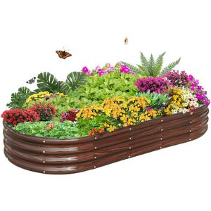 Galvanized Steel Raised Garden Bed, Large Outdoor Metal Planter Box Big Flower Plant pots for Patio Backyard Porch Deck Planting Flowers Vegetables and Herbs (Wood Grain, 6x3x1FT)