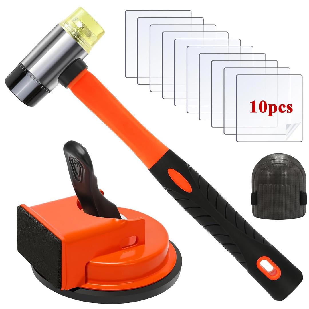 Floor Gap Fixer Tool Kit With Rubber Mallet & 10 Reusable Sticky Pads& Knee Pad,Suction Cup Laminate/Vinyl Flooring Tool For Fix Gaps,Heavy Duty Floor Gap Repair Kit For Vinyl Plank Hardwood Floor (Mid)