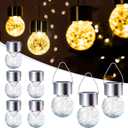 GIGALUMI 8 Pack Solar Outdoor Hanging Lights - Warm White LED, Water Resistant, Glass, Rechargeable Battery